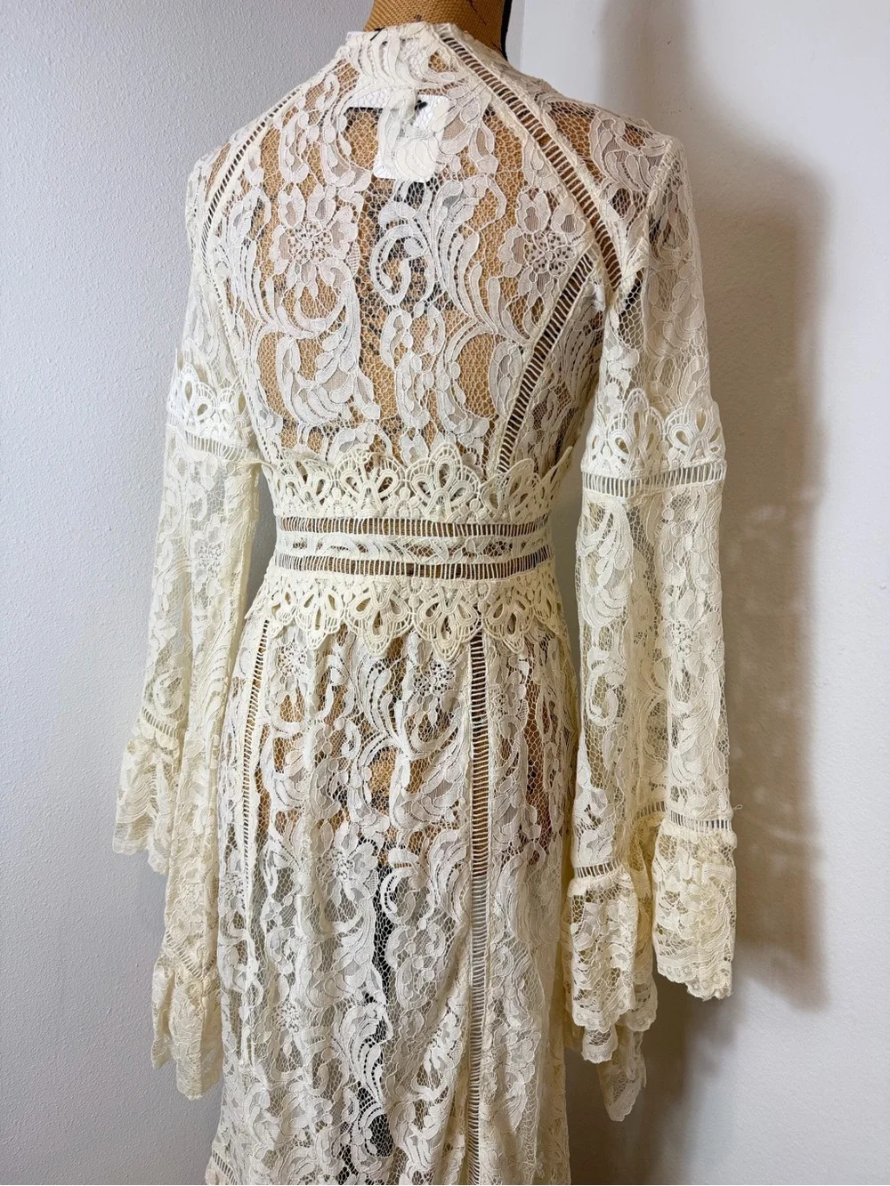 NWT RARE Free People Rhiannon Lace Duster XS Ivory Bell Sleeve Boho